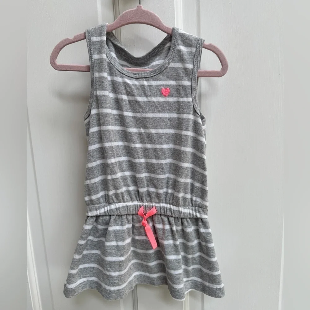 Carter's 3T Girls Gray and White Striped Tank Top Sleeveless Dress